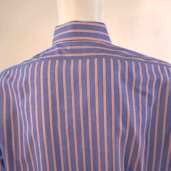 Brooks Brothers Milano Original Polo Shirt Mens Sz 17-33 Blue Striped Non Iron - Picture 8 of 10